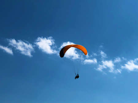 Paragliders in the sky above the Ebenalp mountain and in the Appenzellerland region - Canton of Appenzell Innerrhoden (AI), Switzerlandの写真素材
