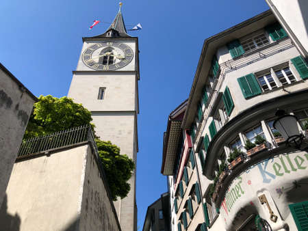 St. Peter's church in Zurich - Largest tower clock face in Europe, Switzerlandの写真素材