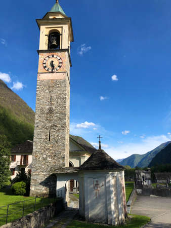 Church of Saints Placido and Eustachio or Chiesa dei Santi Placido e Eustachio, Someo (The Maggia Valley or Valle Maggia or Maggiatal) - Canton of Ticino, Switzerlandの写真素材