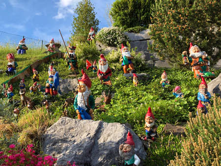 Garden dwarves in the valley of Wagital or Waegital and by the alpine Lake Wagitalersee (Waegitalersee), Innerthal - Canton of Schwyz, Switzerlandの写真素材