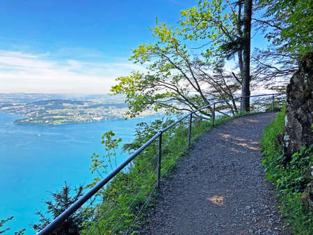 Felsenweg BÃ¼rgenstock (Burgenstock or Buergenstock) - Educational trail with a view, ObbÃ¼rgen (Obburgen or Obbuergen) - Canton of Nidwalden, Switzerlandの写真素材