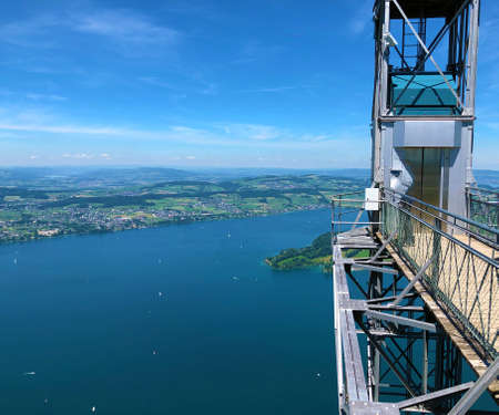 The Hammetschwand Lift or Hammetschwand Elevator - the highest exterior elevator in Europe, mountain BÃ¼rgenstock (Buergenstock or Burgenstock) - Canton of Nidwalden, Switzerlandの写真素材