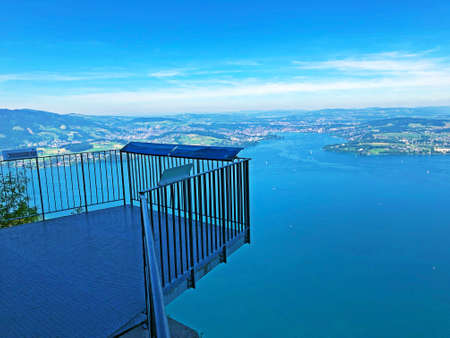 Lookouts or viewpoints and panoramic places on the educational trail Felsenweg BÃ¼rgenstock (Burgenstock or Buergenstock), ObbÃ¼rgen (Obburgen or Obbuergen) - Canton of Nidwalden, Switzerlandの写真素材