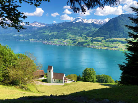 Saint Jost's Chapel or Sankt Jost Kapelle (St. Jost Kapelle), EnnetbÃ¼rgen (Ennetburgen or Ennetbuergen) - Canton of Nidwalden, Switzerland (Schweiz)の写真素材