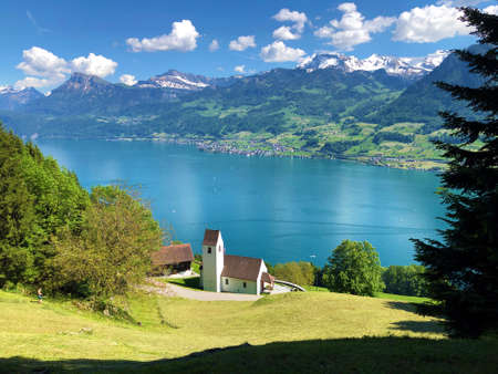 Saint Jost's Chapel or Sankt Jost Kapelle (St. Jost Kapelle), EnnetbÃ¼rgen (Ennetburgen or Ennetbuergen) - Canton of Nidwalden, Switzerland (Schweiz)の写真素材