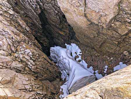 Rapid melting of snow due to global warming in the Swiss Alps, Innerthal - Canton of Schwyz,...