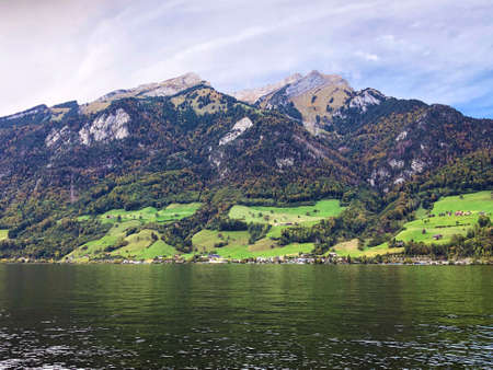 Mountain massif Pilatus or alpine Mount Pilatus over the Lake Lucerne or Vierwaldstaetersee lake...