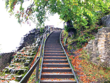 The ruins of Stein Castle or Schloss Stein or Ruine Stein or Schlossruine Stein, Baden - Canton of Aargau, Switzerland / Schweizの写真素材