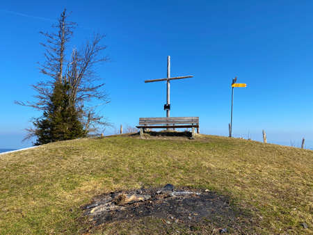 Alpine mountain hill NÃ¼sellstock (Nuesellstock or Nusellstock) over the Alptal valley, Einsiedeln - Canton of Schwyz, Switzerland (Kanton Schwyz, Schweiz)の写真素材