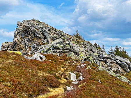 Rocks and stones in the Swiss mountain range of Pilatus and in the Emmental Alps, Alpnach - Canton of Obwalden, Switzerland (Kanton Obwald, Schweiz)の写真素材