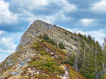 Rocks and stones in the Swiss mountain range of Pilatus and in the Emmental Alps, Alpnach - Canton of Obwalden, Switzerland (Kanton Obwald, Schweiz)の写真素材