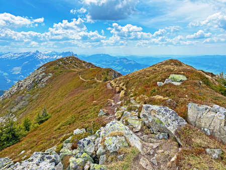Alpine peak of StÃ¤feliflue (Staefeliflue or Stafeliflue) in the Swiss mountain range of Pilatus and in the Emmental Alps, Alpnach - Canton of Obwalden, Switzerland (Kanton Obwald, Schweiz)の写真素材