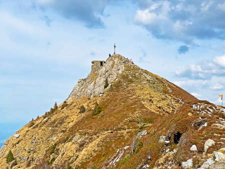 Alpine peak of StÃ¤feliflue (Staefeliflue or Stafeliflue) in the Swiss mountain range of Pilatus and in the Emmental Alps, Alpnach - Canton of Obwalden, Switzerland (Kanton Obwald, Schweiz)の写真素材