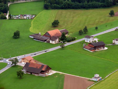 Traditional rural architecture and family livestock farms on the slopes of the Pilatus mountain...