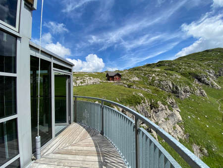 Panorama lift of the lake Melchsee or Panoramalift auf Melchsee-Frutt, Melchtal - Canton of Obwalden, Switzerland (Kanton Obwald, Schweiz)の写真素材