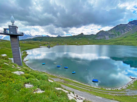 Panorama lift of the lake Melchsee or Panoramalift auf Melchsee-Frutt, Melchtal - Canton of Obwalden, Switzerland (Kanton Obwald, Schweiz)の写真素材