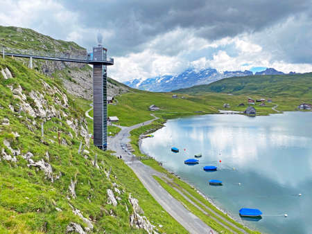Panorama lift of the lake Melchsee or Panoramalift auf Melchsee-Frutt, Melchtal - Canton of Obwalden, Switzerland (Kanton Obwald, Schweiz)の写真素材
