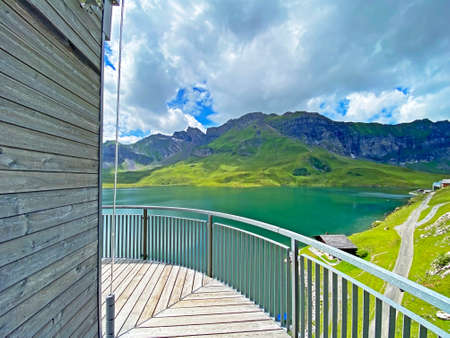 Panorama lift of the lake Melchsee or Panoramalift auf Melchsee-Frutt, Melchtal - Canton of Obwalden, Switzerland (Kanton Obwald, Schweiz)の写真素材