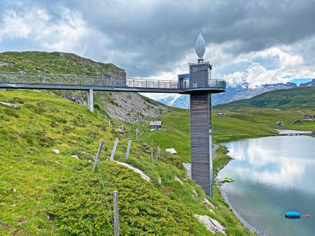Panorama lift of the lake Melchsee or Panoramalift auf Melchsee-Frutt, Melchtal - Canton of Obwalden, Switzerland (Kanton Obwald, Schweiz)の写真素材