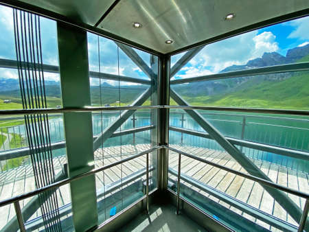 Panorama lift of the lake Melchsee or Panoramalift auf Melchsee-Frutt, Melchtal - Canton of Obwalden, Switzerland (Kanton Obwald, Schweiz)の写真素材