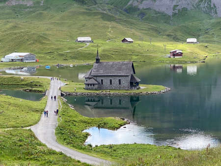Melchsee Chapel, Melchsee-Kapelle, Frutt-Kapelle or Kapelle am Melchsee, Melchtal - Canton of Obwalden, Switzerland (Kanton Obwald, Schweiz)の写真素材