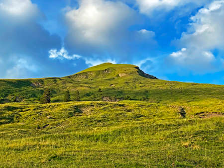 Alpine meadows and pastures on the slopes of the Uri Alps mountain massif, Melchtal - Canton of Obwalden, Switzerland (Kanton Obwald, Schweiz)の写真素材