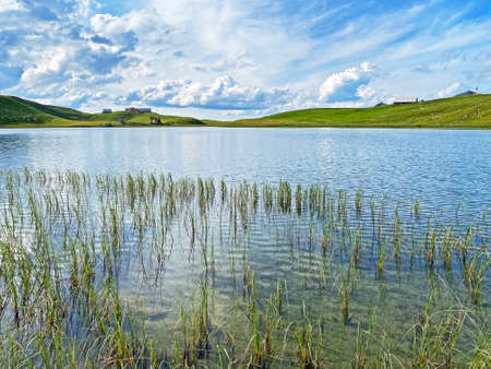 The alpine lake Seefeldsee or Seefeld Lake in the Uri Alps mountain massif, Sachseln - Canton of Obwalden, Switzerland (Kanton Obwald, Schweiz)の写真素材