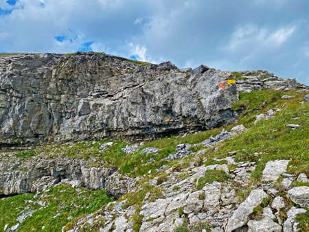 Rocks and stones in the Swiss Uri Alps mountain massif, Melchtal - Canton of Obwalden, Switzerland (Kanton Obwald, Schweiz)の写真素材