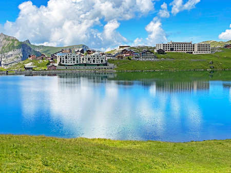 Summer and winter sports and recreational resort Melchsee-Frutt on the shores of Lake Melchsee, Kerns - Canton of Obwalden, Switzerland (Kanton Obwald, Schweiz)のeditorial素材