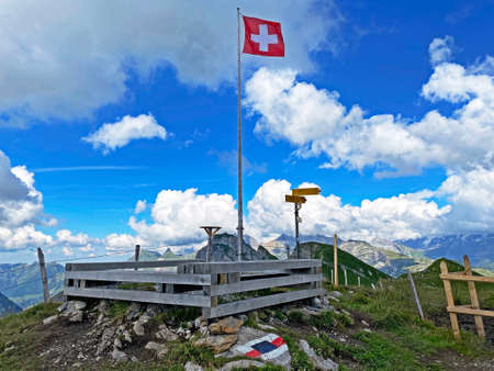 The Shelter or Refuge Abgschutz (SchutzhÃ¼tte auf dem AbgschÃ¼tz oder Abgschuetz Schutz Huette) in the Uri Alps mountain massif, Melchtal - Canton of Obwalden, Switzerland (Schweiz)のeditorial素材