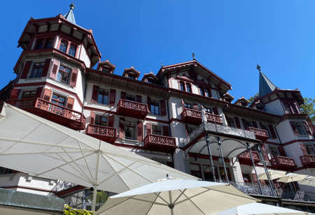 Grand Hotel Giessbach above Lake Brienz and next to the waterfall Giesbach Falls - Canton of Bern, Switzerland / Grandhotel Giessbach oberhalb des Brienzersees und neben den GiessbachfÃ¤lle - Schweizのeditorial素材