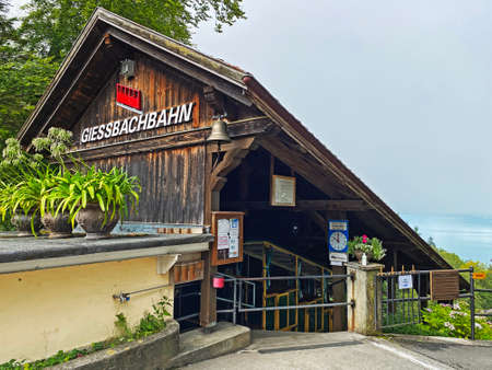 Giessbachbahn - The oldest funicular railway in Europe, Brienz - Canton of Bern, Switzerland-Standseilbahn Giessbach oder die historische Seilbahn am Giessbachのeditorial素材