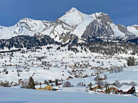 A view of the perfect winter landscape of the Thur river valley between the Churfirsten and Alpstein...