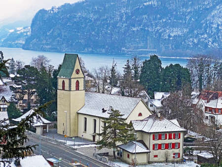 Roman Catholic Church of St. Martin or RÃ¶misch-katholische Kirche St. Martin (Fli-Kirche), Wessen - Canton of St. Gallen, Switzerland (Kanton St. Gallen, Schweiz)の写真素材