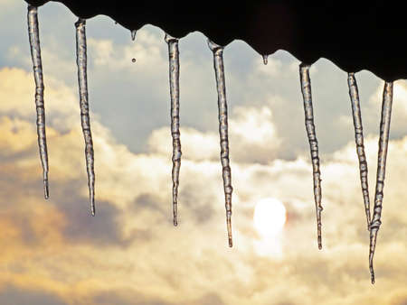 Winter glaciers and frozen water formations in the Swiss Alps and along Lake Walen or Lake Walenstadt (Walensee), Weesen - Canton of St. Gallen, Switzerland (Kanton St. Gallen, Schweiz)の写真素材