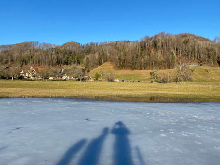 Late winter and early spring on the TÃ¼rler Lake or TÃ¼rlersee Lake (Tuerlersee oder Turlersee), Aeugst am Albis - Canton of ZÃ¼rich, Switzerland (Schweiz)の写真素材