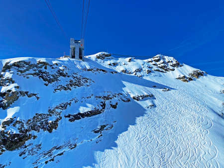The top station of the cable car Col du Pillon - Scex Rouge on Sex Rouge (Travel destination Glacier 3000), Les Diablerets - Canton of Vaud, Switzerland (Suisse)のeditorial素材