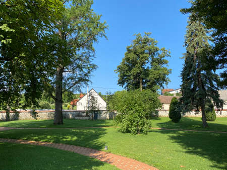 Park in Kutjevo - a monument of park architecture or park around the Turkovic castle in Kutjevo, Croatia (Park u Kutjevu â spomenik parkovne arhitekture ili perivoj oko dvorca TurkoviÄ u Kutjevu)のeditorial素材