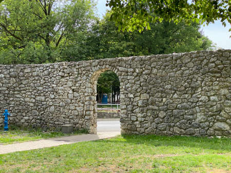 The walls and entrance gate of the Frankopan castle - Ogulin, Croatia (Zidine i ulazna vrata Frankopanskog kaÅ¡tela - Ogulin, Hrvatska)のeditorial素材