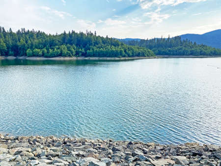 Lepenica lake near Fuzine or Lake Lepenica, Benkovac Fuzinski - Gorski kotar, Croatia (Umjetno jezero Lepenica ili akumulacijsko jezero Lepenica, Benkovac FuÅ¾inski - Gorski kotar, Hrvatska)の写真素材