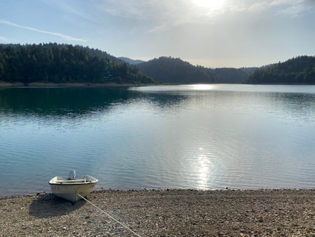 Artificial reservoir Lake Lokve or Artificial accumulation Lokvarsko Lake - Gorski kotar, Croatia (Lokvarsko jezero ili umjetno akumulacijsko Omladinsko jezero, Lokve - Gorski kotar, Hrvatska)の写真素材
