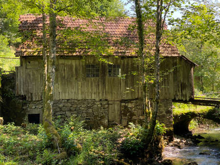 Old sawmill plant with water turbine or mill of the KovaÄ family, Zamost - Gorski kotar, Croatia (Stari pogon Å¾age sa vodenom turbinom ili mlin obitelji KovaÄ, Zamost - Gorski kotar, Hrvatska)のeditorial素材