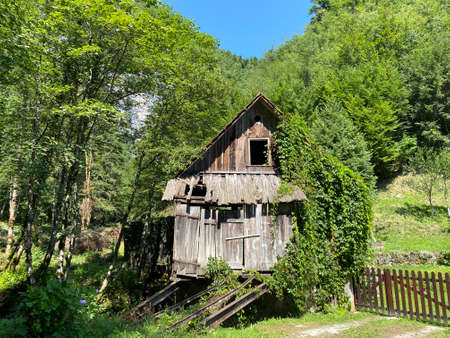 Old sawmill plant with water turbine or mill of the KovaÄ family, Zamost - Gorski kotar, Croatia (Stari pogon Å¾age sa vodenom turbinom ili mlin obitelji KovaÄ, Zamost - Gorski kotar, Hrvatska)のeditorial素材