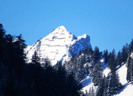 White blanket on alpine peak Mattstock (or Mattstogg, 1936 m) in Appenzell Alps massif, Alt St....