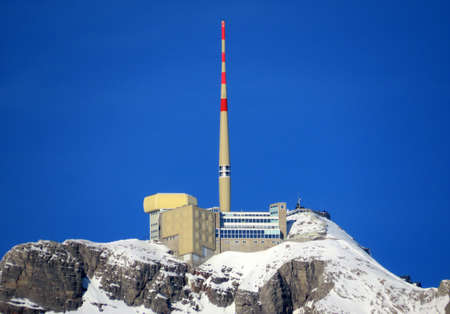 Hotel SÃ¤ntis (Saentis) or Hotel Santis and SÃ¤ntisgipfel Panorama Restaurant - an impressive view of the summit in a fairytale winter setting, Switzerland (Schweiz)の写真素材