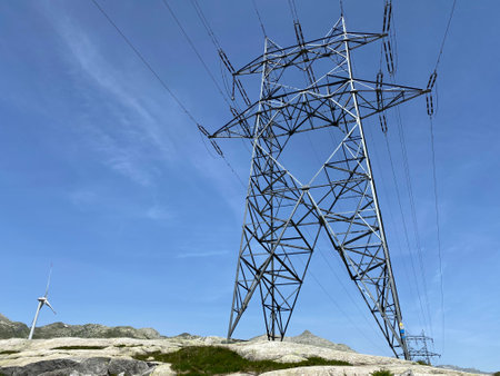 The Path of Energy (der Pfad der Energie) in the Gotthard wind farm or Windpark St. Gotthard and in...