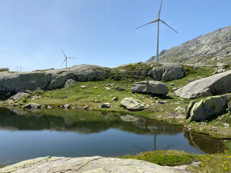 Summer atmosphere on the Lago di San Carlo lake (Lake San Carlo) in the Swiss alpine area of the...
