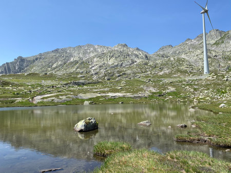 Summer atmosphere on the nameless lakes in the Swiss alpine area of the St. Gotthard Pass...