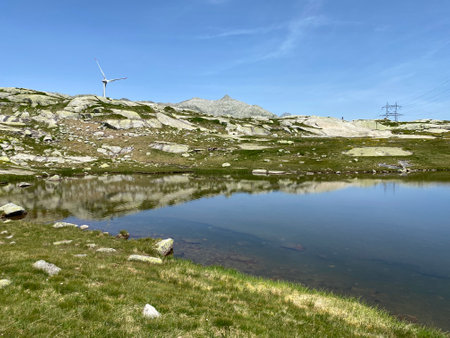 Summer atmosphere on the nameless lakes in the Swiss alpine area of the St. Gotthard Pass...