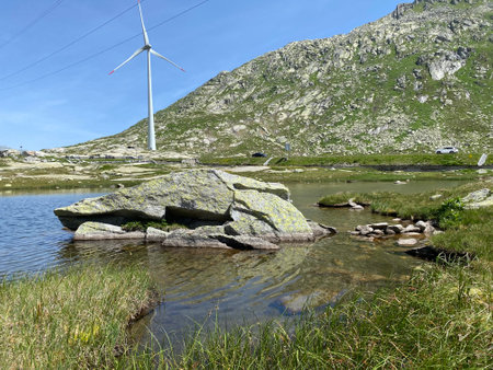Summer atmosphere on the nameless lakes in the Swiss alpine area of the St. Gotthard Pass...